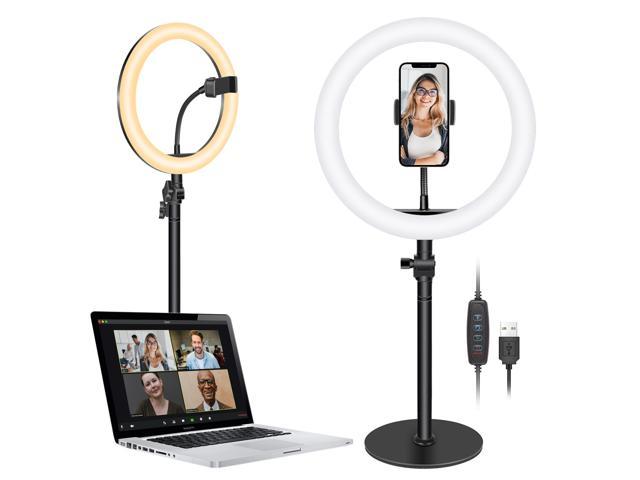 Black+ 8''Computer Ring Light for Video Conferencing Lighting/Adjustable Led Selfie Ring Light with Phone Holder,3 Modes 10 Level Dimmable/Ring Light for Laptop/Office Zoom Call Meeting/Live Stream