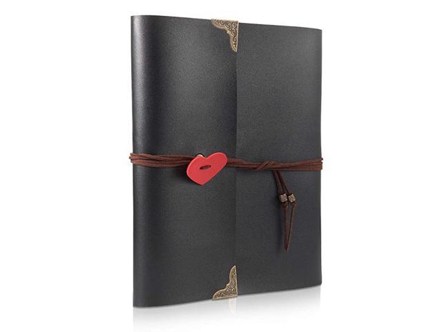 ThxMadam Scrapbook album 8.46 X 9.64 Inch Leather Scrapbook DIY Photo Album Hardcover Kraft Blank Black Page Anniversary and Wedding Guest Book Famliy Photo Album 