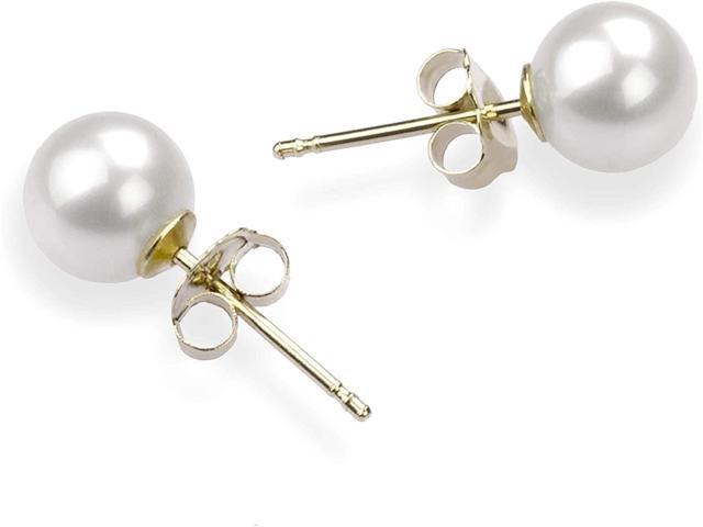 6-7mm AAAA Quality Freshwater 14K Yellow Gold Cultured Pearl Earring Pair For Women 