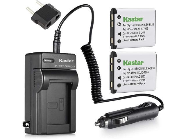 Kastar Battery 2 Pack and Charger for Pentax Optio M30 T30 W30 L36 L40 LS456 LS1000 LS1100 M40 M90 NB1000 RS1000 RS1500 V10 Pentax Efina Cameras, Pentax Battery