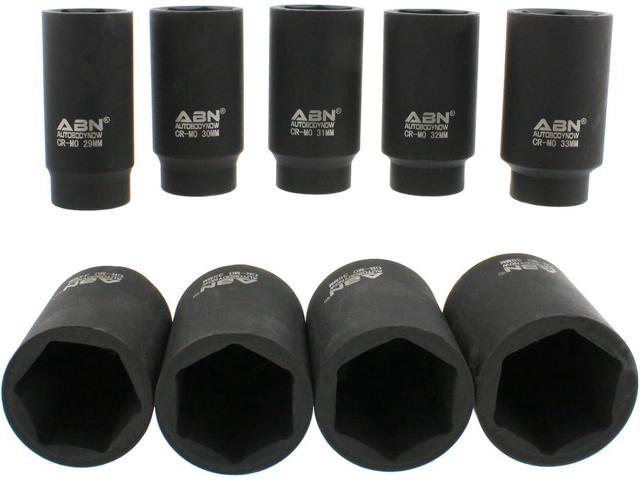 ABN 1/2in Drive 6 Point Spindle Thin Wall Axle Nut Socket 9-Piece