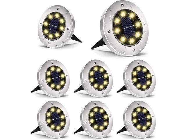 Solar Ground Lights, 8 LED Garden Lights Solar Powered,Disk Lights Waterproof In-Ground Outdoor Landscape Lighting for Patio Pathway Lawn Yard Deck Driveway Walkway,Warm White 8 Packs