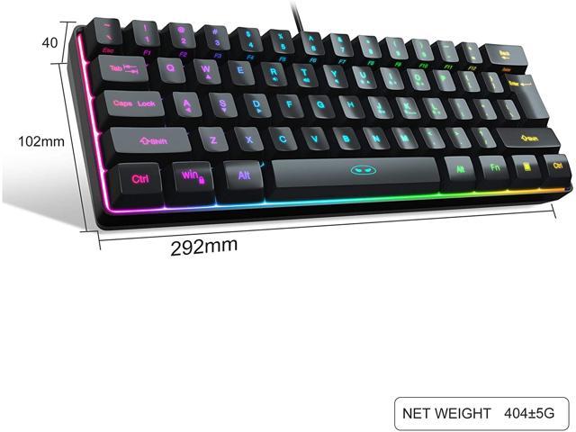 MageGee TS91 Mini 60% Gaming/Office Keyboard,Waterproof Keycap Type Wired  RGB Backlit Compact Computer Keyboard for Windows/Mac/Laptop (Black)