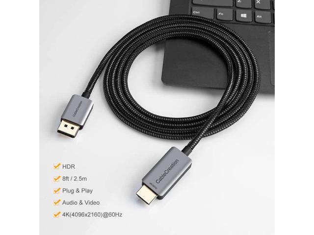 CableCreation Câble HDMI actif DP vers HDMI HDR 4K @ 60 Hz 2K @ 144 Hz  1080p @ 144 Hz unidirectionnel 2,4 m Câble de moniteur DP 1.4 vers HDMI 2.0