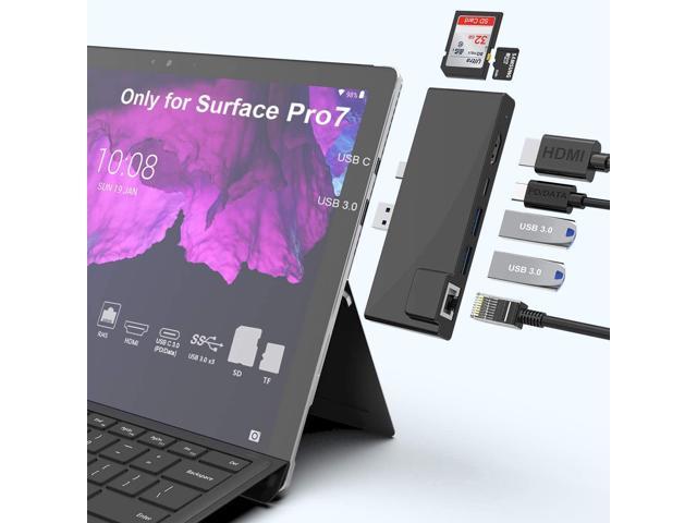Card Reader for Microsoft Surface Pro 7 Accessories Micro SD USB C PD Charging,2 USB3.0 Surface Pro 7 Docking Station USB C Hub,Rocketek 6-in-2 Surface Pro Adapter Dock with 4K HDMI ,SD/TF 5Gbps