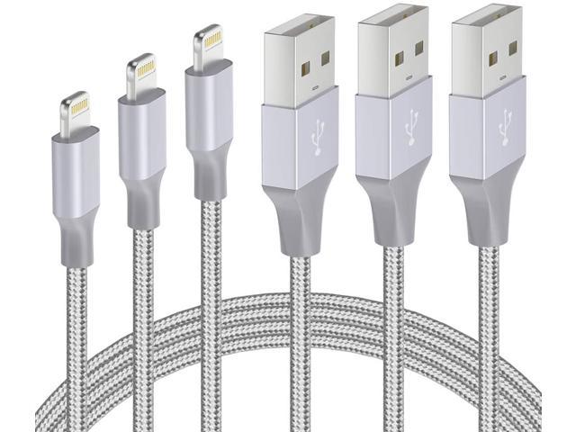 USB Charger Cord Sync Data Lighting Cable 3 Pack 5Ft Nylon Braided iPhone iPad 