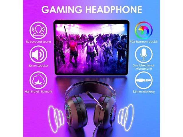 Black RGB Wireless Gaming Keyboard Mouse and Wired Headphone with Ergonomic 87 Key Rainbow Backlight Rechargeable 3800mAh Battery Mechanical Feel Anti-ghosting Mouse pad for PC Laptop Gamer Typist 
