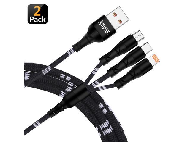 2Pack 4FT Amuvec Multi USB Charging Cable,3A 4 in 1 Fast Charger Cord Connector Nylon Braided with Dual Phone/Type C/Micro USB Port Adapter Compatible with Tablets/Mobile Phone and More 