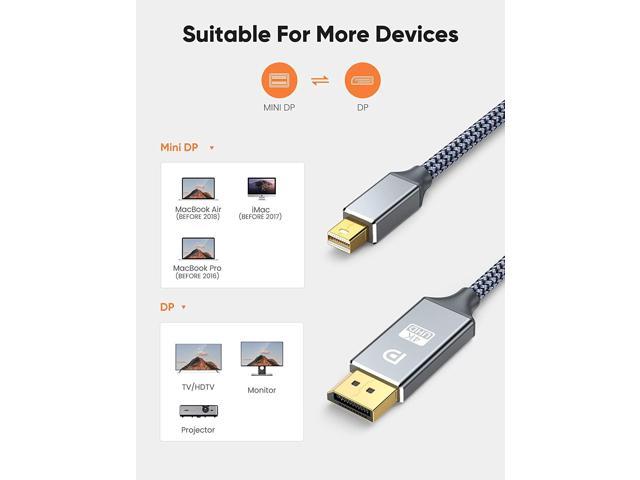 Nylon Braided Thunderbolt 2 to DisplayPort Cable Compatible with MacBook Air/Pro ALCLAP Surface Pro/Dock and More 4K@60Hz, 2K@165Hz, 2K@144Hz Mini DisplayPort to DisplayPort Cable 10ft 