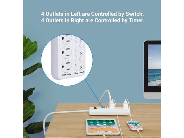 DEWENWILS 8-Outlet Power Strip with Timer (4 Timed/ 4 Always On), Digital Timer  Outlet for Reptile Light, Turtle Grow Light Indoor Bearded Dragon Tank  Accessory Aquarium, 6ft SJT Cord, 15A UL Listed