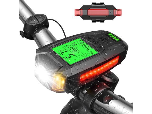 USB Rechargeable Bike Lights Set with 6 Modes,IP65 Waterproof Bicycle Lights Set with Built-in Rechargeable 1200mAh and Horn Wheel-hy Bike Computer 