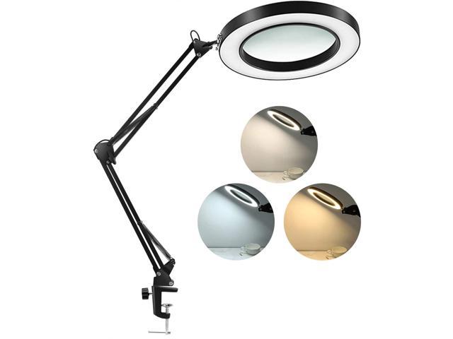 5-Diopter Glass Lens Repair 3 Color Modes Stepless Dimmable Magnifying Glass with Light and Stand Reading LED Magnifier Desk Lamp for Close Work Adjustable Swivel Arm Crafts Long 