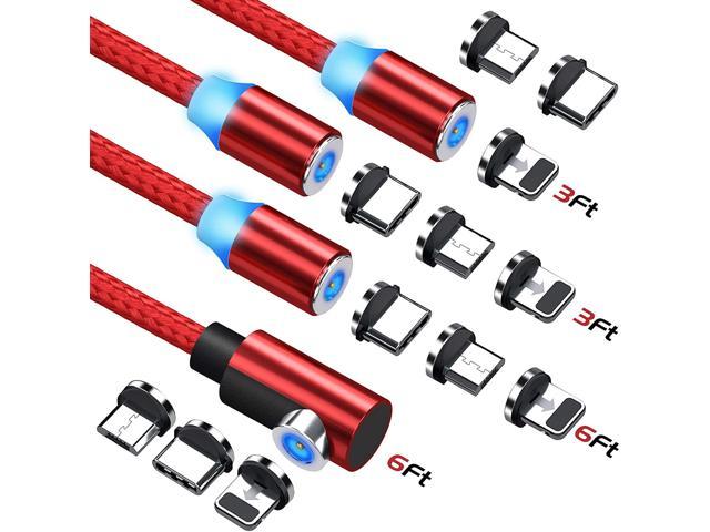 3 in 1 Nylon Braided USB Phone Charger Cable Compatible with Micro USB 4-Pack, 3.3ft/3.3ft/6.6ft/6.6ft Magnetic Charging Cable Type C and iProduct 