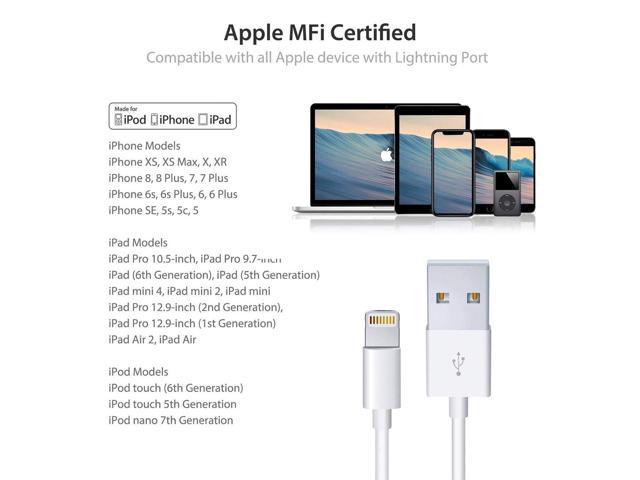 Original Certified Lightning to USB Cable Compatible iPhone Xs Max/Xr/Xs/X/8/7/6s/6plus/5s,iPad Pro/Air/Mini,iPod Touch White 1M/3.3FT Apple MFi Certified 2Pack Apple Original Charger