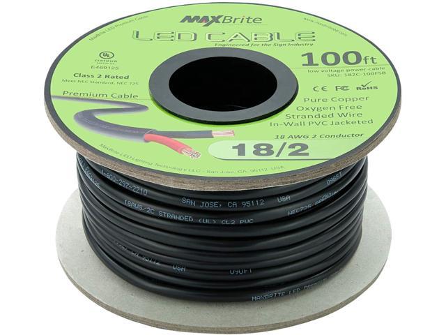 100 ft. 18AWG Low Voltage LED Cable, 2 Conductor, Outdoor Rated, Jacketed  in-Wall Speaker Wire UL Listed Class 2, Sunlight Resistant