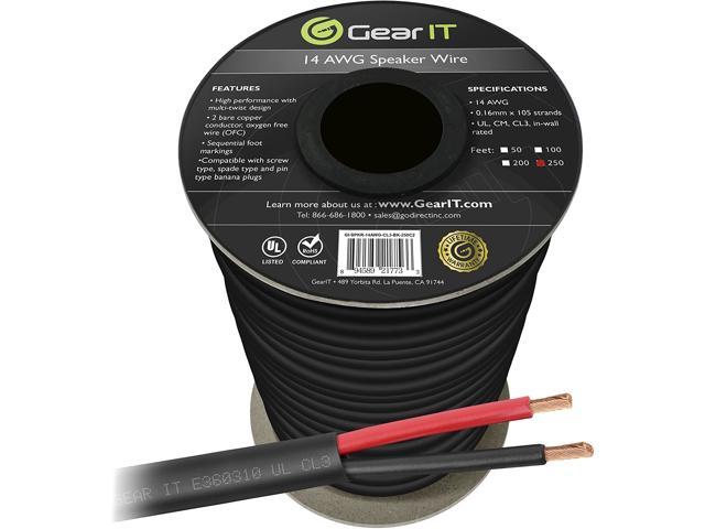 GearIT Pro Series Black 100 Feet Oxygen Free Copper UL 14 AWG Gauge CL3 Rated OFC Speaker Wire 