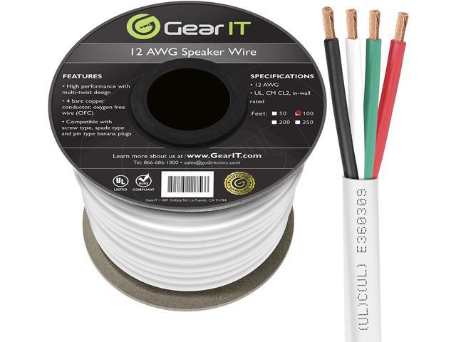 250 Feet / 76.2 Meters/White GearIT Pro Series 12 AWG Gauge OFC Oxygen Free Copper UL CL2 Rated in-Wall Speaker Wire Cable for Home Theater and Car Audio 12 AWG CL2 OFC in Wall Speaker Wire 