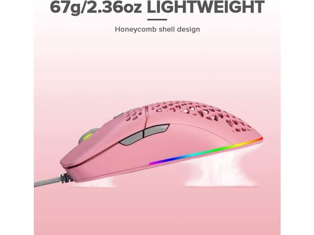 DELUX 67G (2.36oz) Wired Lightweight Gaming Mouse with 7200DPI RGB Backlit and 7 Programmable Buttons Honeycomb Shell Gaming Optical Mouse for PC Computer Laptop(M700BU(A725)(Pink))
