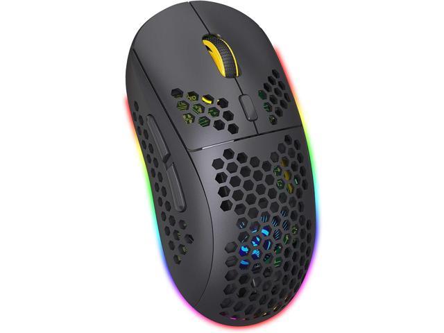 Type C Fast Charging Bluetooth Mouse,Honeycomb Wireless Gaming  Mice,Lightweight,3 Modes(,  and USB ) with 3600 DPI,RGB  Rainbow Backlit-Black 