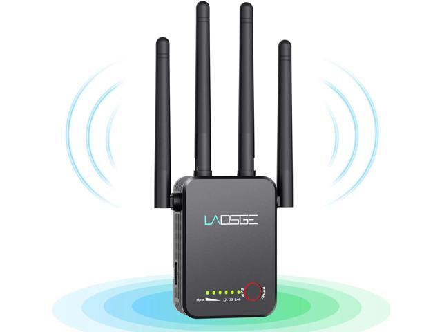 WiFi Range Extender 1200Mbps Wireless Signal Repeater Booster Dual Band 2.4G and 5G Expander 4 Antennas 360° Full Coverage Extend WiFi Signal to Smart Home & Alexa Devices 