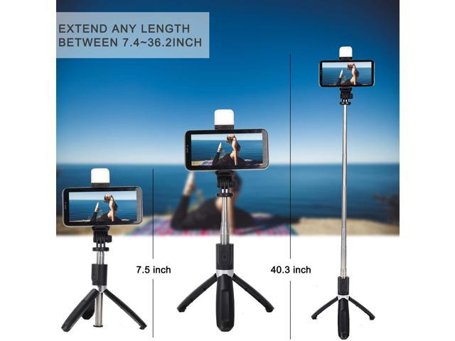 w/Detachable Wireless Remote Extendable Phone Tripod Stand HD Rearview Mirror Selfie Stick with Light White-C 6 in 1 Wireless Bluetooth Selfie Stick Fill Light 