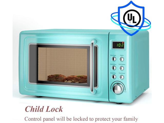 0.7Cu.ft 5 Micro Power COSTWAY Retro Countertop Microwave Oven with Glass Turntable & Viewing Window Delayed Start Function Child Lock LED Display 700-Watt White Cold Rolled Steel Plate