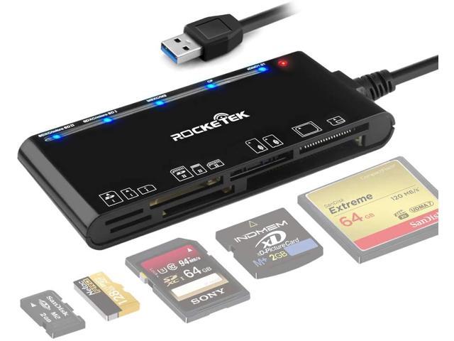 Card Reader USB 3.0, Rocketek 7 in 1 Memory Card Reader, USB 3.0 (5Gps) High Speed CF/SD/TF/XD/MS/Micro SD Card Solt All in one Card Reader for Windows XP/Vista/Mac OS/Linux,etc