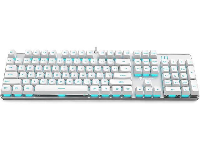 Basaltech White Mechanical Gaming Keyboard with Blue LED Backlit 104-Key  Anti-Ghosting Blue Switch Hot Swappable Metal Panel Light Up Keyboard  Ergonomic Design Wired USB for PC Laptop Mac (N-J9Pro) Gaming Keyboards