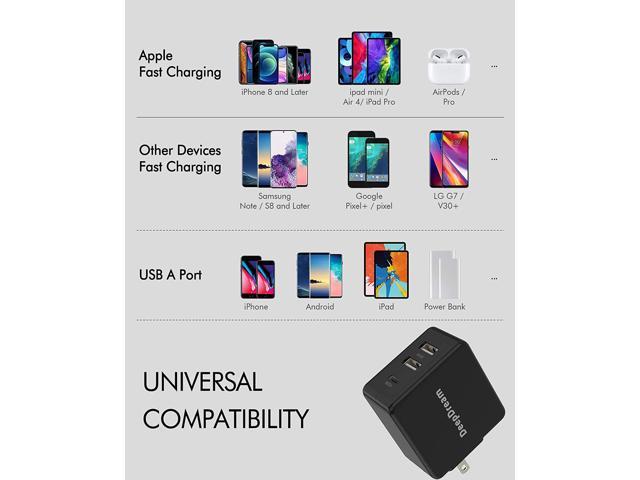 Deep Dream 20W USB C Charger Phone Charger Block Compatible for Android SamgSung Huawei Smartphone Fast Charging 12W USB Wall Charger 3-Port Black 