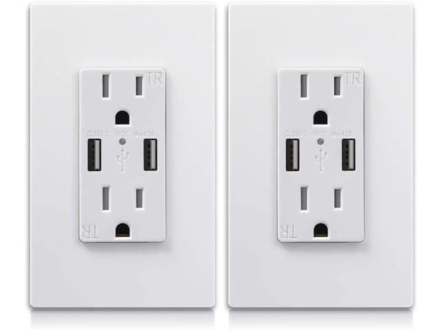 3Packs Dual USB Wall Outlet Charger Port Socket with 15A Electrical Receptacles 