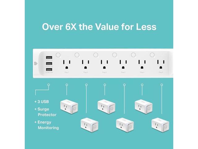 Kasa Smart Plug Power Strip HS300, Surge Protector with 6 Individually  Controlled Smart Outlets and 3 USB Ports, Works with Alexa & Google Home,  No Hub Required 