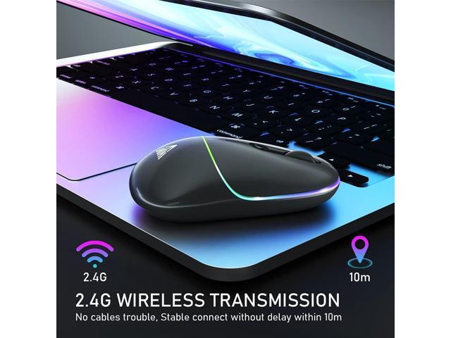 SOLAKAKA Silent Wireless Mouse White Rechargeable Computer Mice with RGB Lights USB Receiver Desktop 2.4G Cordless Slim Portable Mobile Office Mouse for PC Mac Laptop 