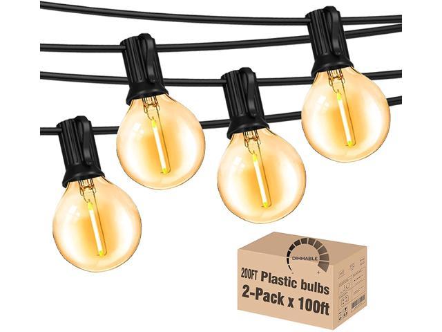 48/96FT LED Outdoor Waterproof Patio Garden String Lights Dimmable Plastic Bulbs 