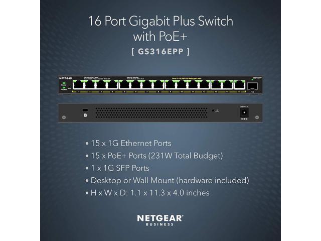 NETGEAR 16-Port PoE Gigabit Ethernet Plus Switch (GS316EPP