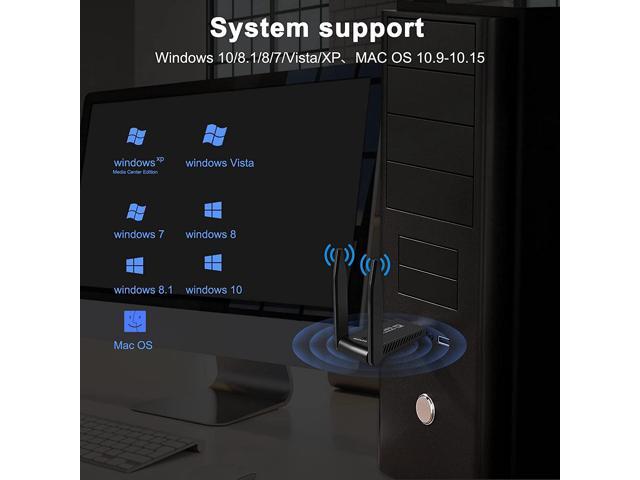 Mac OS/10.9-10.15 USB WiFi Adapter for PC,1300Mbps Dual 5Dbi Antennas,Support2.42GHz/400Mbps & 5.8GHz/867Mbps Network,802.11AC Compliant,USB 3.0,Support Win10/8/7/XP 