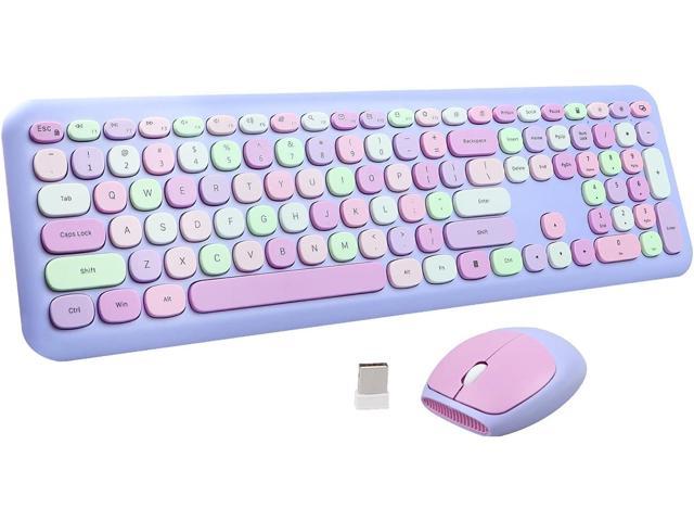 Cimetech Compact Full Size Wireless Keyboard and Mouse Set Less Noise Keys 2.4G Ultra-Thin Sleek Design for Windows Wireless Keyboard Mouse Combo PC Notebook Computer Bright Pink Laptop 