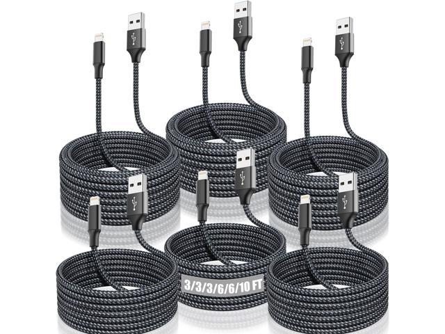 3/3/3/6/6/10FT Charging USB Syncing Data Nylon Braided Compatible with iPhone 11/Pro/Max/X/XS/XR/XS Max/8/Plus/7/7 Plus/6/6S/6 Plus More- Black&Blue MFi Certified Cable 6PACK iPhone Charger 