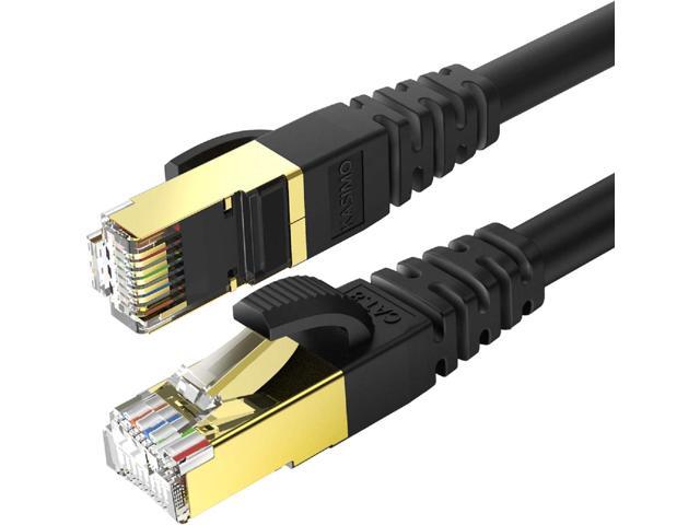 - High Speed 32AWG LAN Network Cable with Gold Plated RJ45 Connector for Router Gaming STP White PS4 PS3 Modem X-Box POE Cat7 Ethernet Cable 50ft Shielded Oxygen-Free Copper OFC 