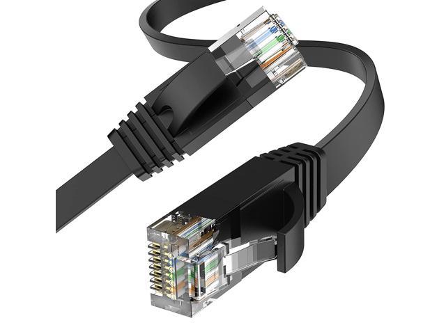 Cat 6 Ethernet Cable 1 ft 7-Pack Flat Faster Than Cat5e/Cat5 Black Modem Solid Cat6 High Speed Computer Wire with Clips & Rj45 Connectors for Router 