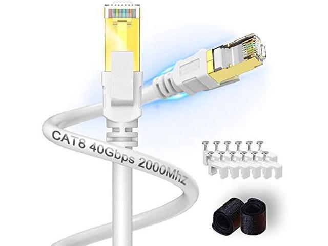 Compatible with Cat7/Cat6/Cat5 25 ft Ethernet Cable Cat 8 High Speed Shielded Cat8 Internet LAN Network Cable Router White Modem Outdoor 40Gbps 2000Mhz 26AWG Fastest RJ45 Cable for PS4 Gaming 