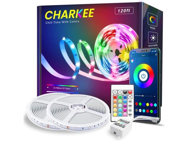 Charkee Smart Led Lights Led Strip Lights Bedroom 16.4ft RGB Color Changing Light with Remote and Power Supply Work with Alexa and Google Assistant for Room Kitchen 