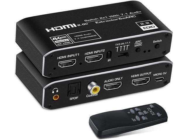 3.5mm Output Supports 2 in 1 Out,YUV4:4:4,18Gpbs,HDCP 2.2,SUHD|HDR/Arc SPDIF Output Ultra 4K60HZ 2 Port HDMI Switcher Audio Extractor Converter SPDIF 