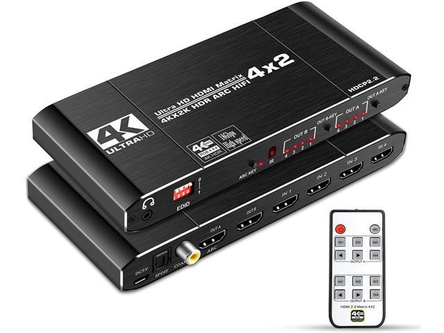 Arc Audio HDMI Matrix Switch 4x2 Splitter Ultra HD 4K@60Hz 3D EDID/ARC Audio Extractor 