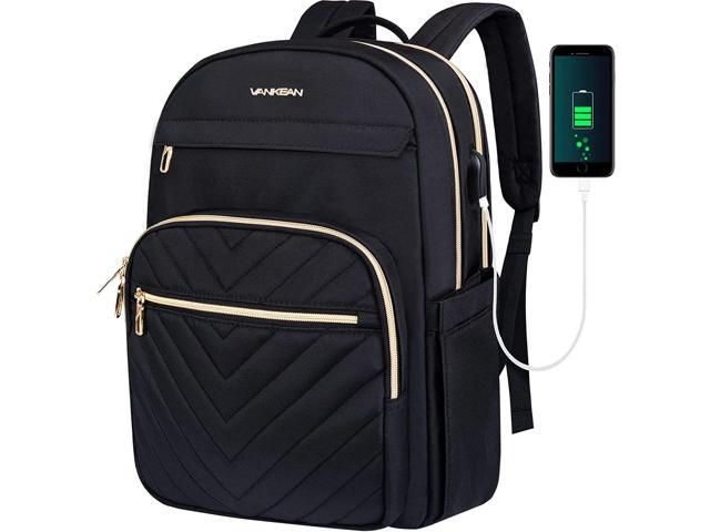 Grey Vintage Laptop Backpack,Waterproof School College Backpack for Women Men with USB Charging Port，Mancro Lightweight Travel Bag Fits 15.6 Inch Notebook 