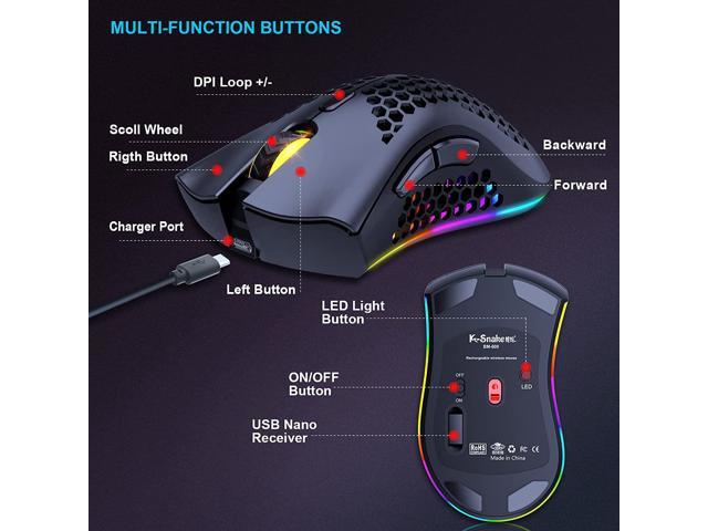 Wireless Lightweight Gaming Mouse, Ultralight Honeycomb Mice with RGB ...