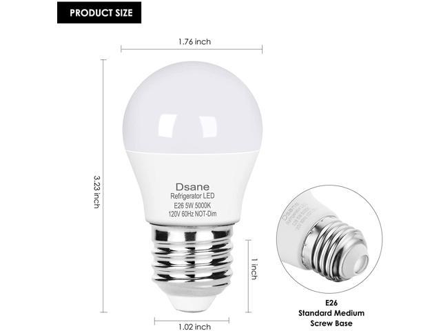 Dsane LED Refrigerator Light Bulb 40Watt Equivalent 120V A15 Fridge Waterproof Standard Bulbs 5W Daylight White 5000K E26 Medium Base 2 Pack Freezer Kitchen Ceiling Home Lighting Lamp Non-dimmable 