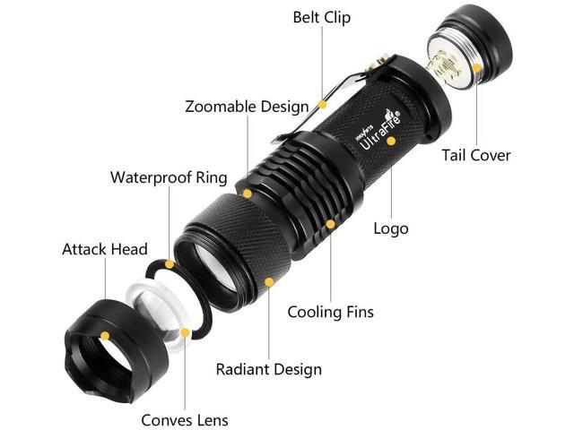 3 Pack UltraFire Mini Flashlights Focus Adjustable Sk68 Single Mode Tactical LED for sale online 