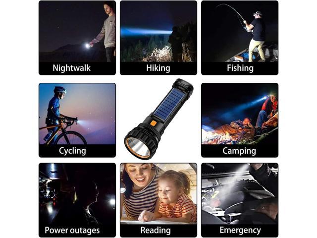 E-SHIDAI Solar/Rechargeable Multi Function 1000 Lumens LED Flashlight, with  Emergency Strobe Light and 1200