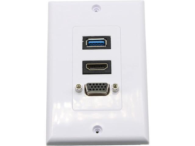 USB+HDMI+VGA Wall Plate HDMI Component Composite Audio Video Wall Charger Outlet Mount Socket Face Plate Panel Cover White(USB&HDMI&VGA)