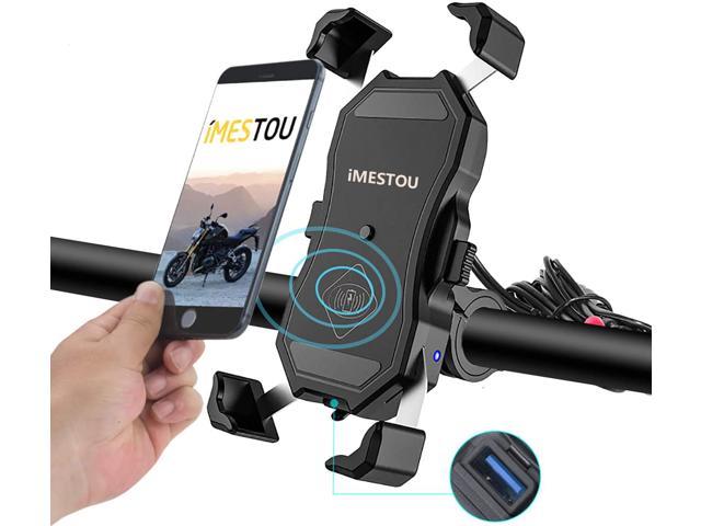 Motorcycle Phone Mount with Charger QC 3.0 USB charger Motorcycle Handlebar Compatible with iPhone/Huawei/Samsung on 12-24V Vehicles Whole Aluminium Waterproof Motorcycle Phone Holder 